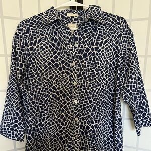Chico's Blue and White Geometric Shirt